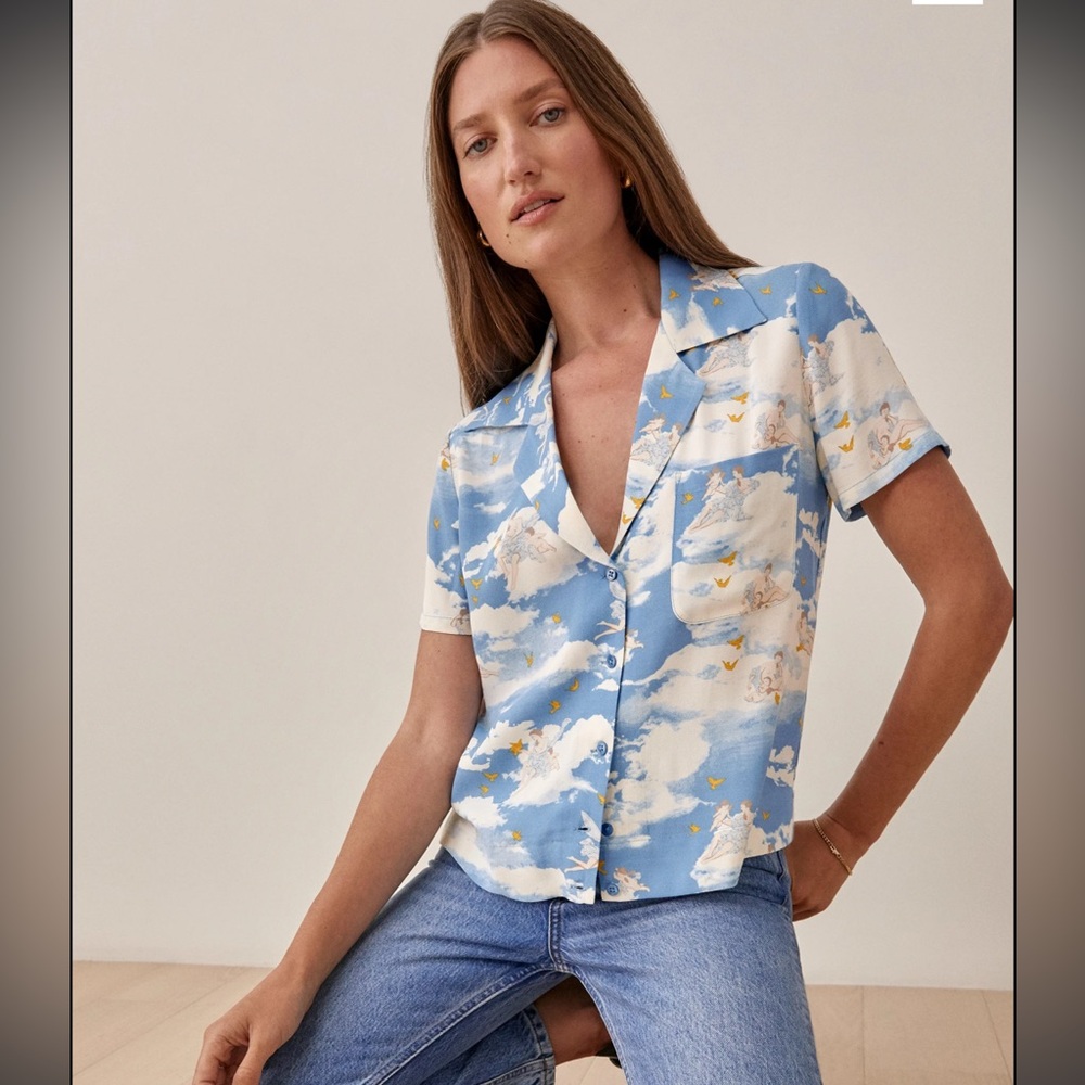 Reformation Cuba Top Cielo Print size XS